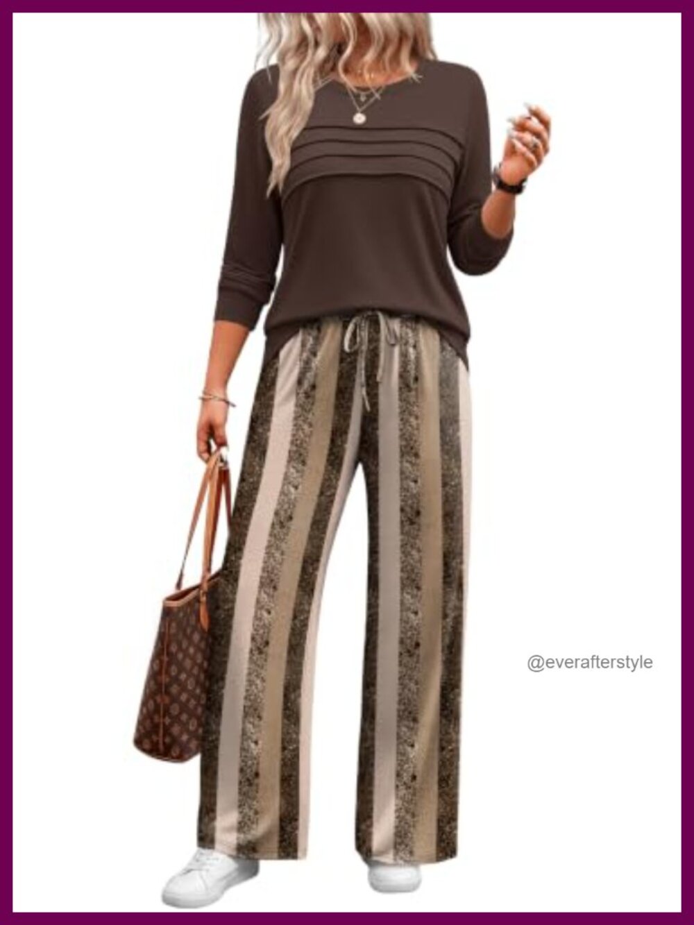 Womens 2 Piece Lounge Set Long Sleeve Top Wide Leg Pants Fall Outfit